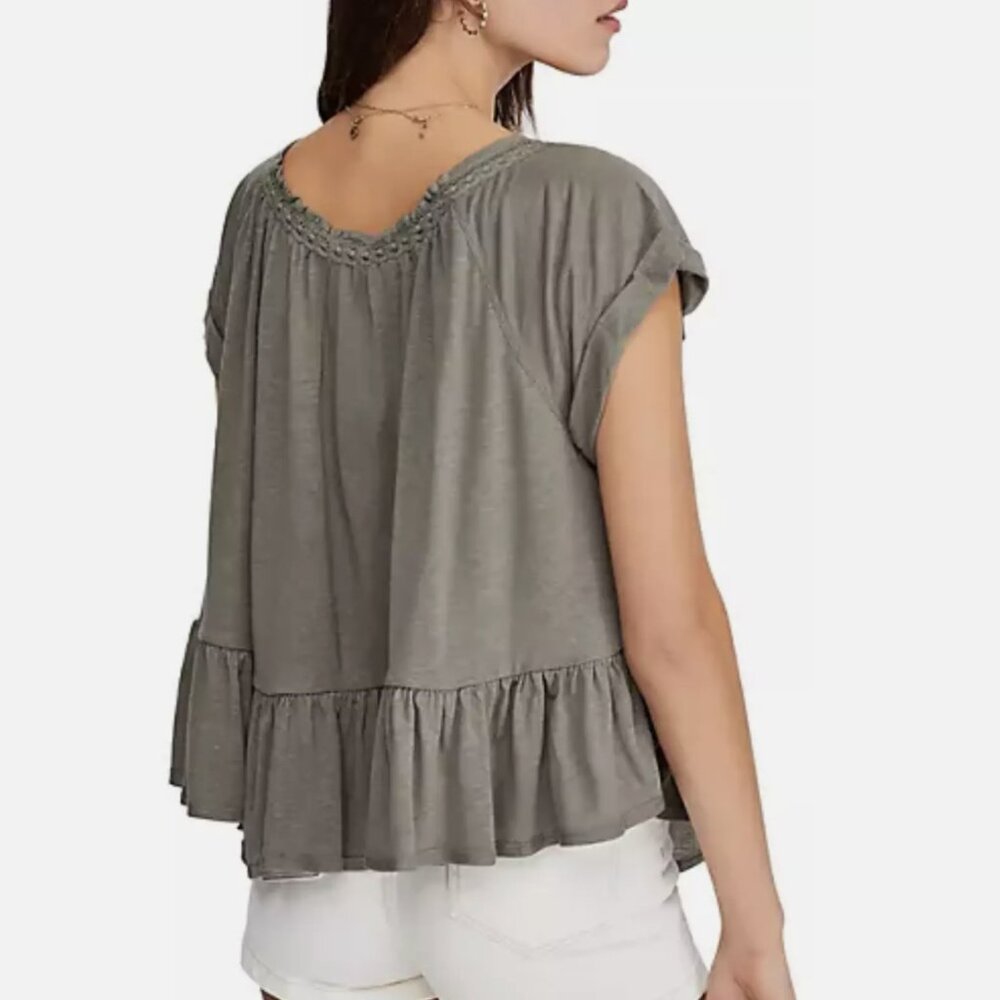 Free People Sage Green Short Sleeve Charlie Tee Top - Picture 3 of 5